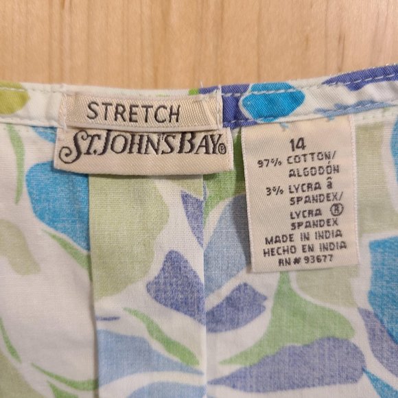 St. John's Bay Flared Pleated Skirt Side Tie Blue White Floral Size 14 - Picture 5 of 7